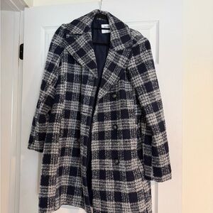 Old Navy Navy Blue and White Plaid Coat
